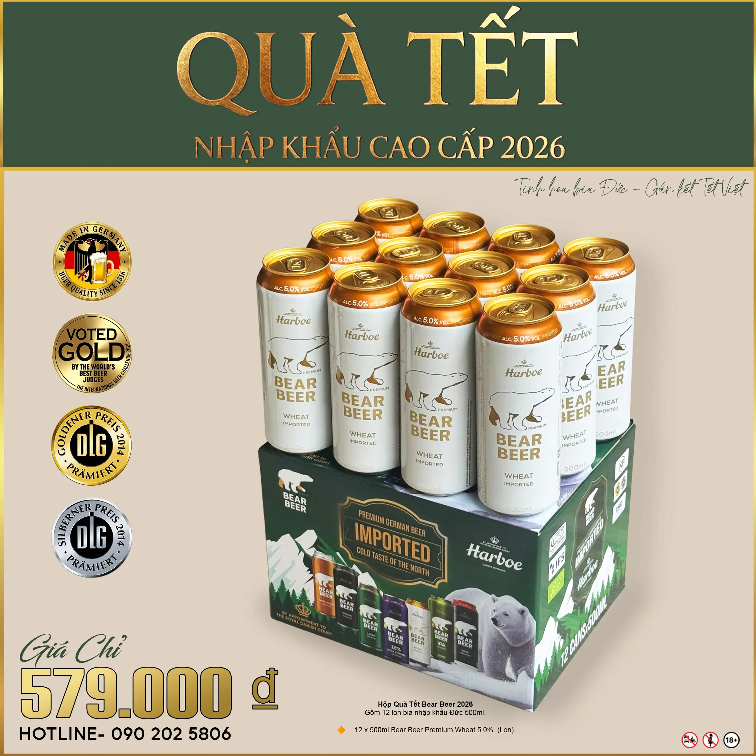HỘP QUÀ TẾT BEAR BEER BIA ĐỨC NHẬP KHẨU WHEAT 5% – 12 LON