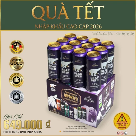 HỘP QUÀ TẾT BEAR BEER BIA ĐỨC NHẬP KHẨU XTRA STRONG 12% 2026 – 12 LON